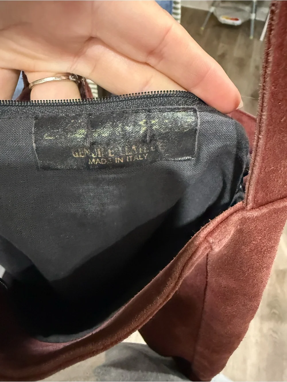 Burgundy Suede ITALIAN LEATHER  Shoulder Bag
